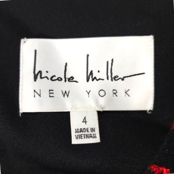 EUC Nicole Miller New York Floral Embroidered Tulle Dress Sz. 4 Black Blue Red - Picture 4 of 10